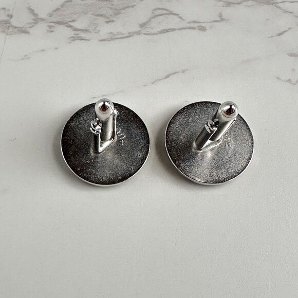 Vintage Swank 1950s Silver & Grey Mother Of Pearl Cufflinks With Ribbed Edge Des - Picture 4 of 9